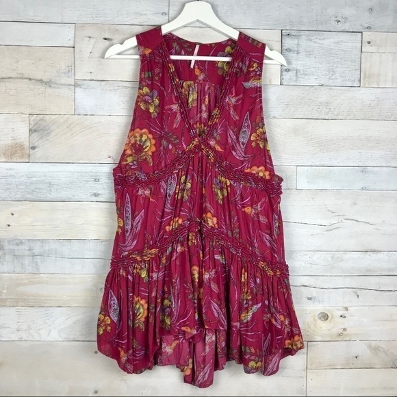 Free People Sleeveless Floral High Low Peasant Top - Picture 2 of 8